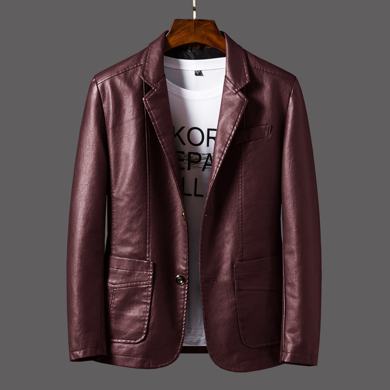 Suit Collar Business Casual Leather Jacket Men's Spring Thin