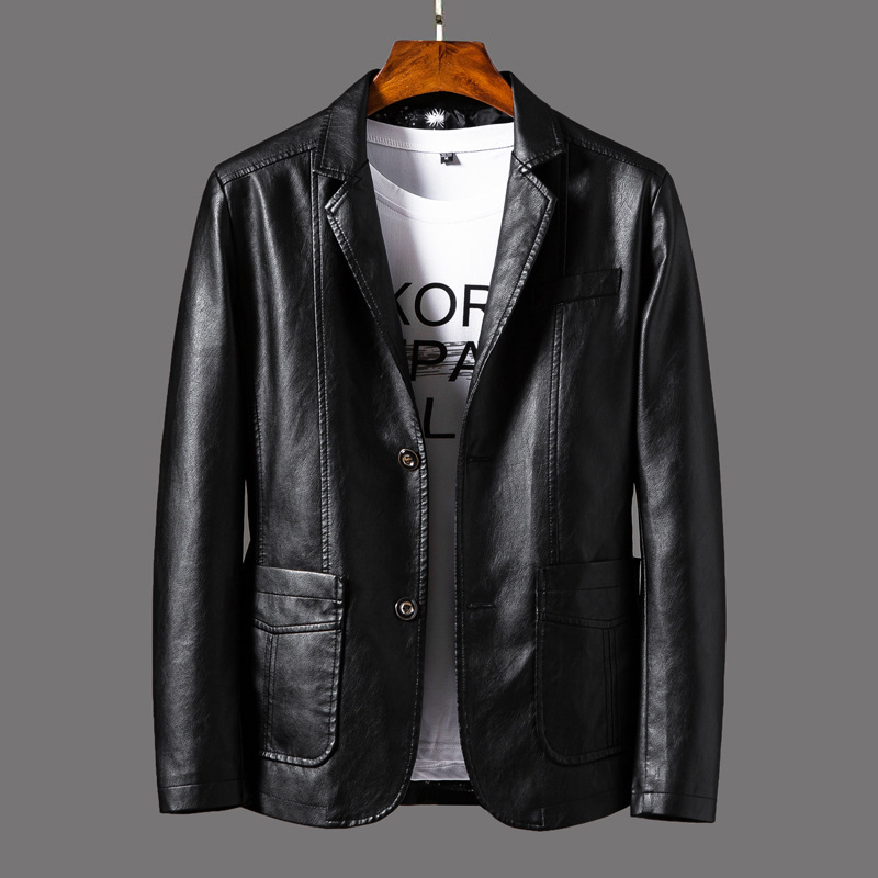 Suit Collar Business Casual Leather Jacket Men's Spring Thin