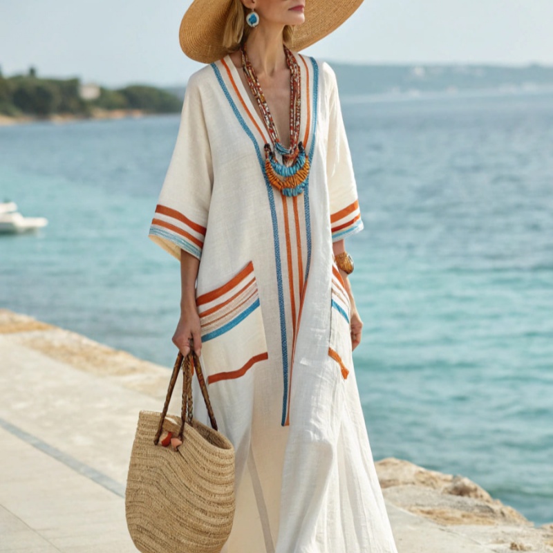 V-neck Short-sleeve Printed Maxi Dress With A Flared Hem