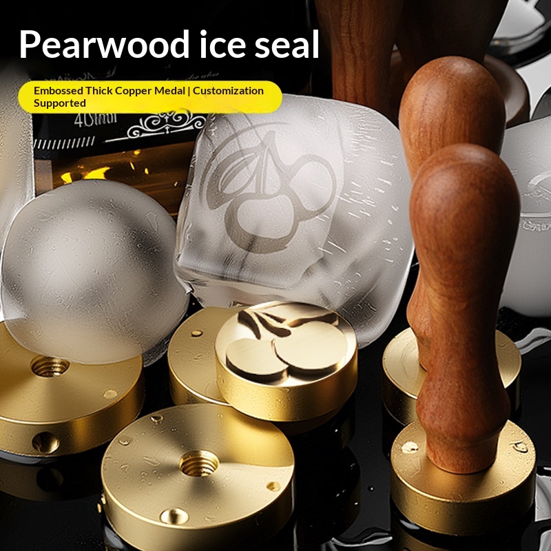 Food-grade Rosewood Ice Cube Stamp With A Custom Inner Bore And Brass Stamp Head Handle