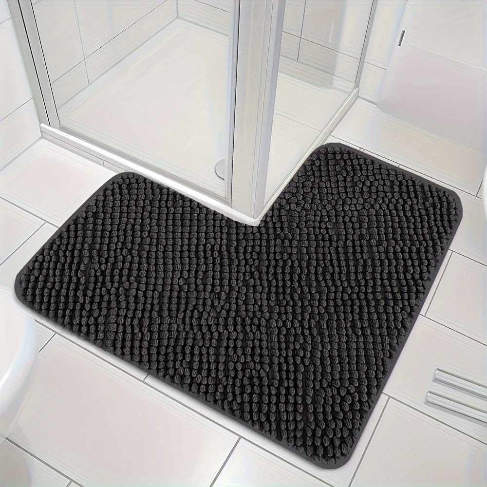 L-shaped Solid-color Non-slip Bathroom Mat For Home Use