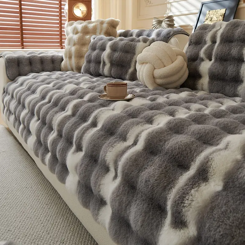 Gradient Velvet Sofa Cushion Cover For Fall And Winterplush Extra-thick Sofa Seat Pad