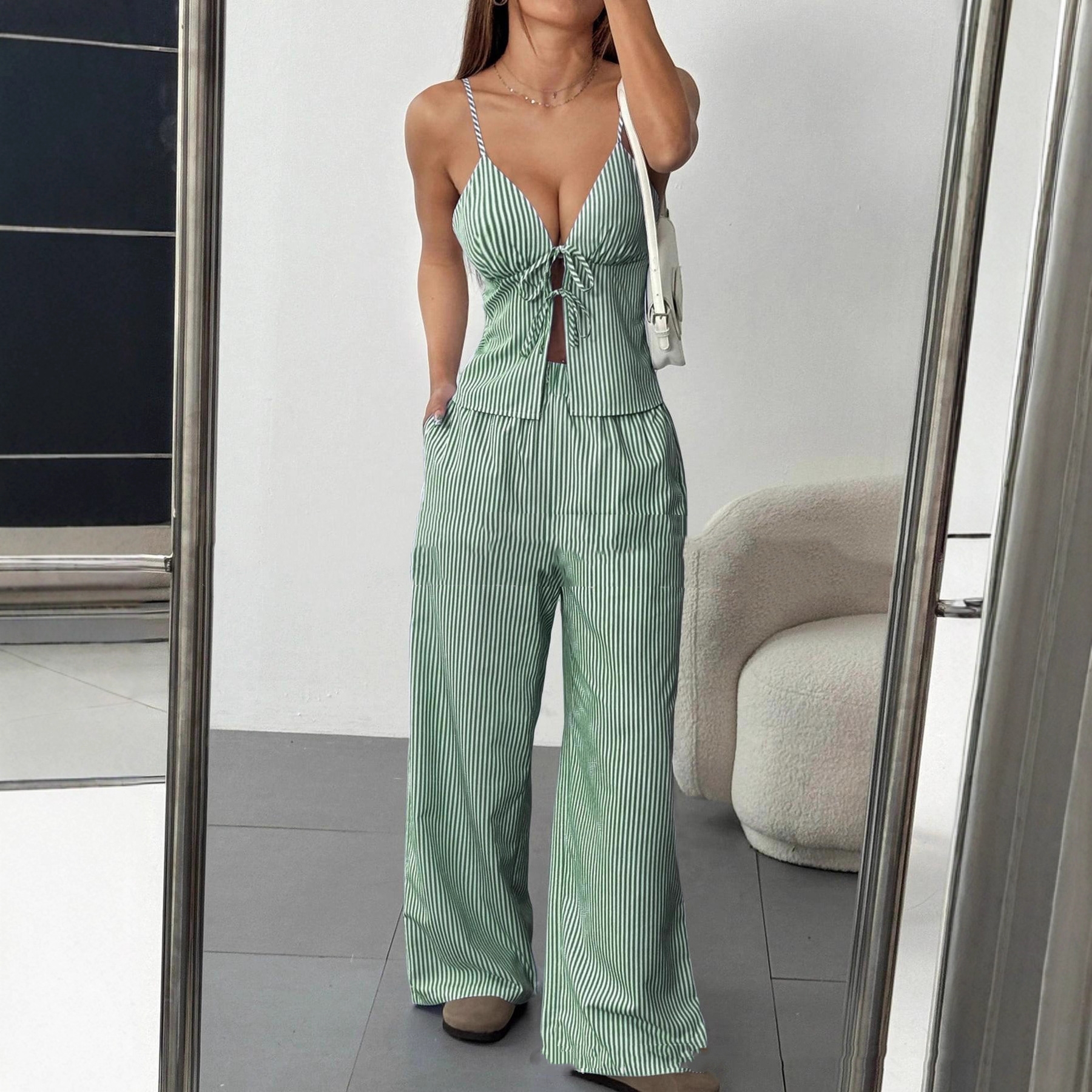 Womens Striped Vest And Pants Casual Set