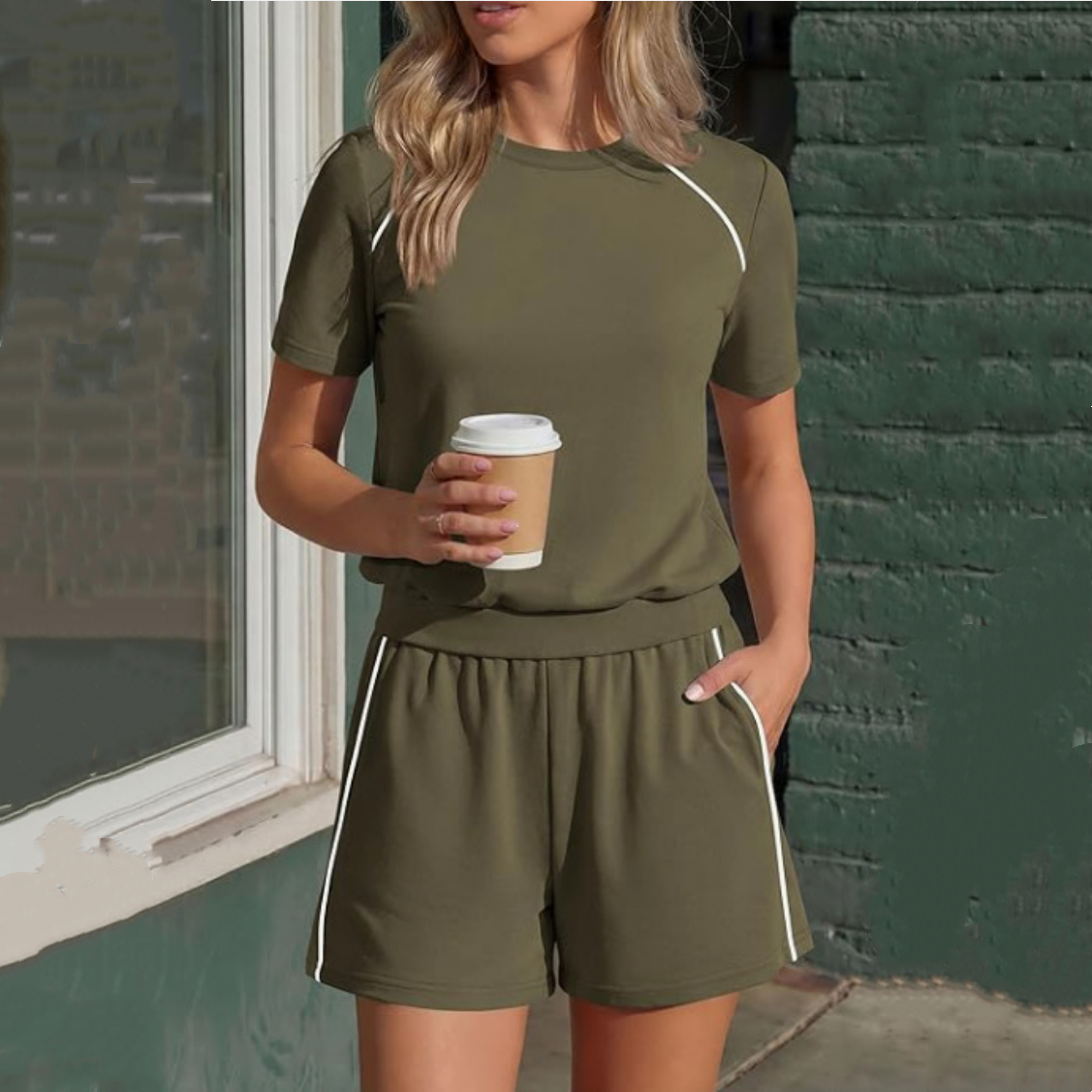 Womens Casual Short-Sleeve T-Shirt And Shorts Set