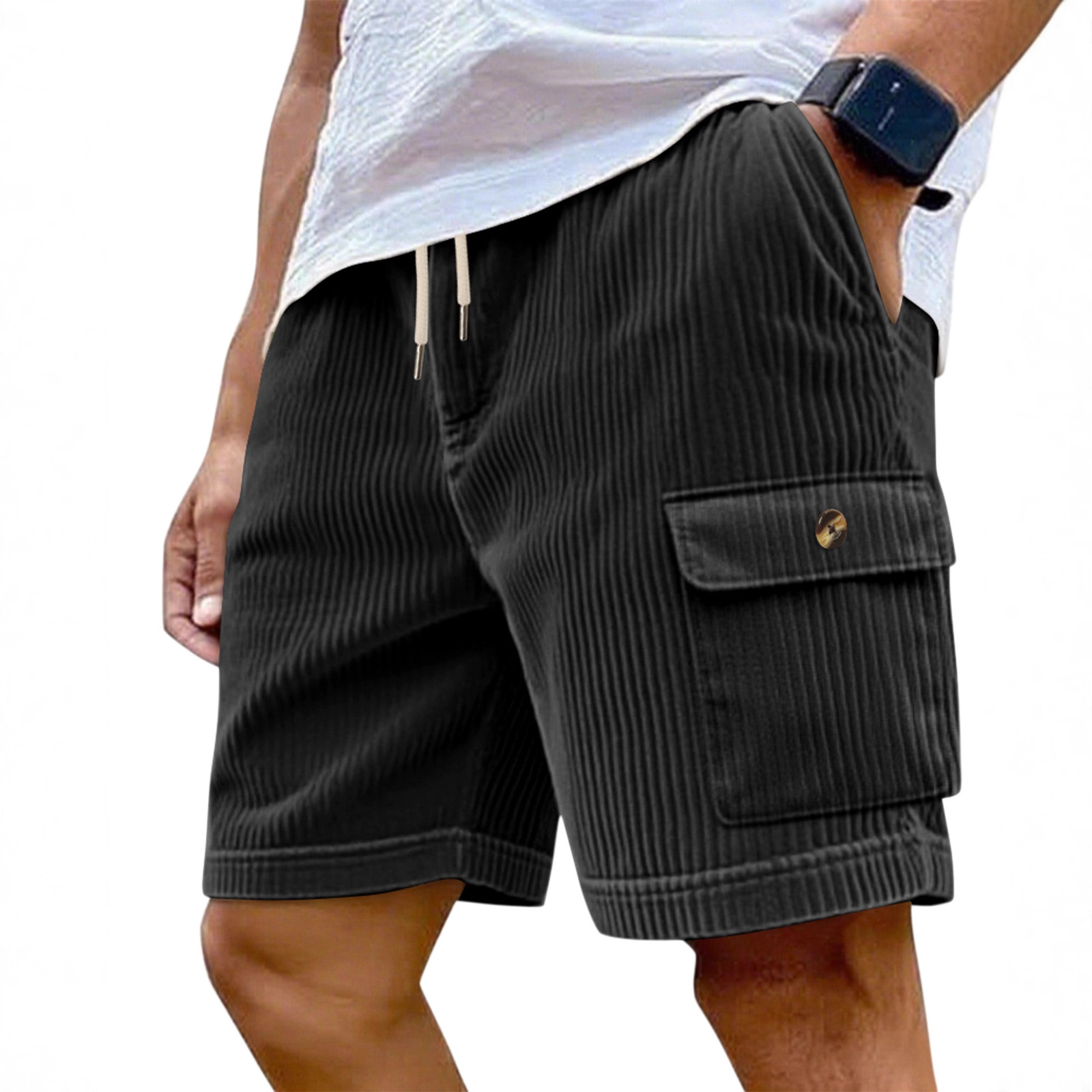 Mens Corduroy Multi-Pocket Shorts For Sports