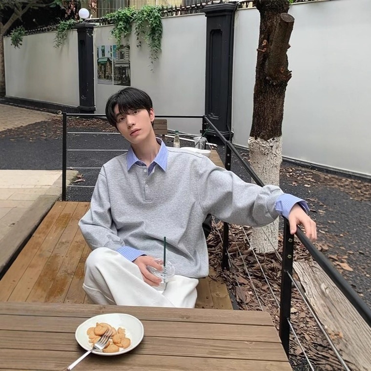 American-style Streetwear Faux Two-piece Fleece-lined Shirt-collar Hoodie