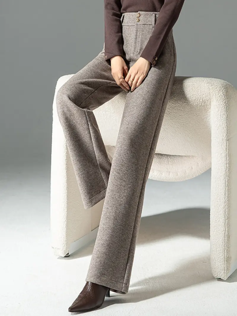 Wool Wide-leg Pants With A Draped Relaxed Fit High-waisted Slim-cut Wool Straight-leg Casual Trousers