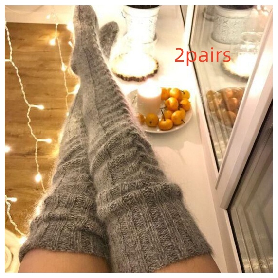 Women's Solid Color Over-the-knee Wool Foot Warmer Stockings