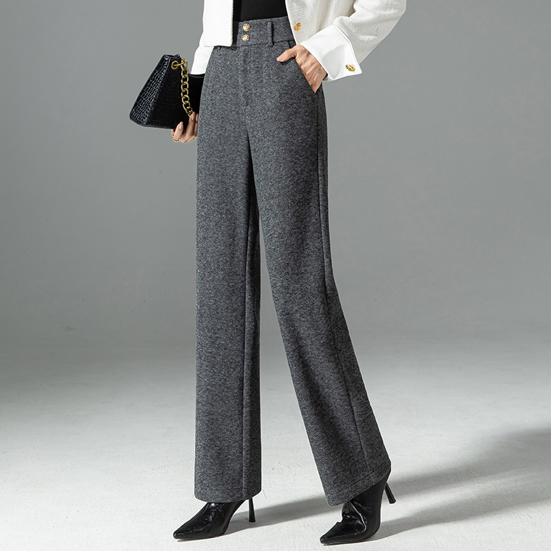 Wool Wide-leg Pants With A Draped Relaxed Fit High-waisted Slim-cut Wool Straight-leg Casual Trousers