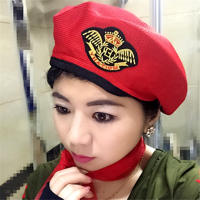 Childrens Star-themed Performance Beret Red Security Uniform Sailor Dance Cap Equestrian Hat