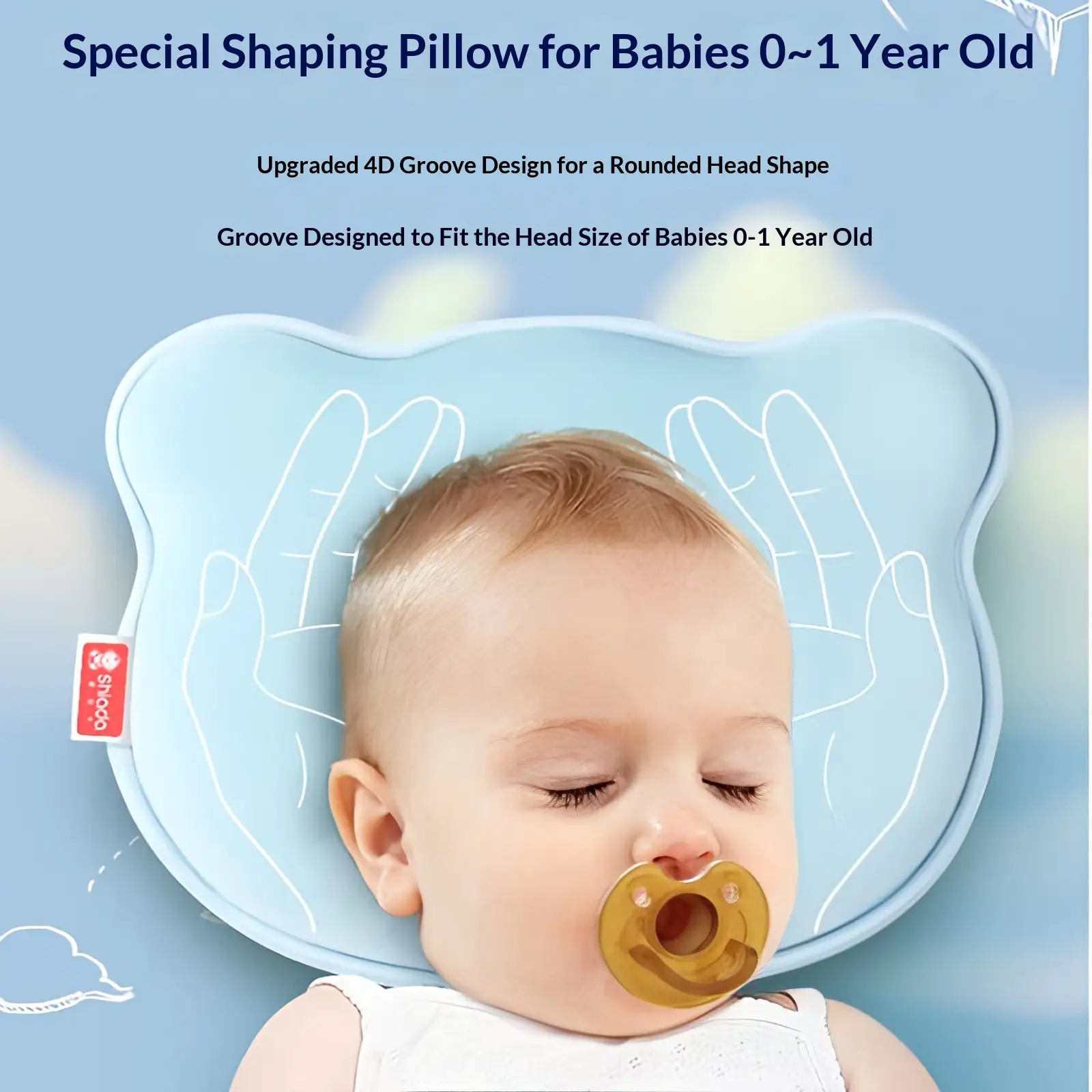 Baby Shaping Pillow Prevent Flat Head Cartoon Cloud Design Pure Cotton Pillow