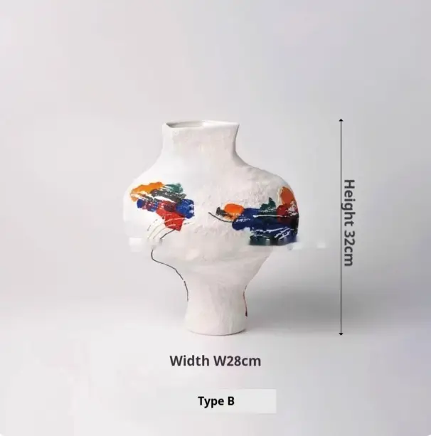 Hand Drawn Minimalist Modern Colored Ceramic Decorative Vase