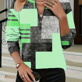 Autumn Winter Assorted Colors Loose Zip Long Sleeve V-neck Sweatshirt - Image 10