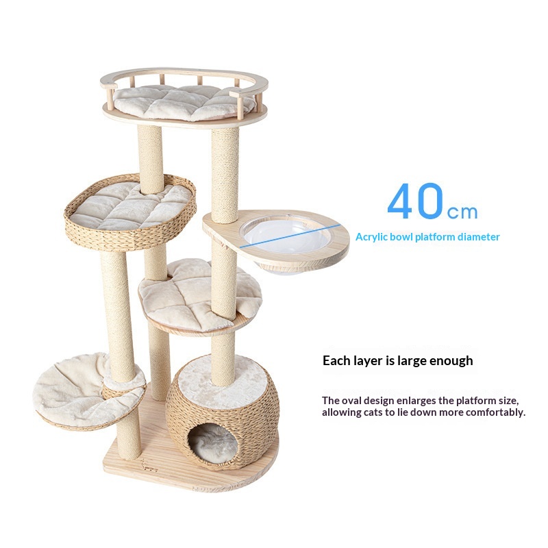 Solid Wood Cat Tree With Integrated Scratching Post And Cozy Nest