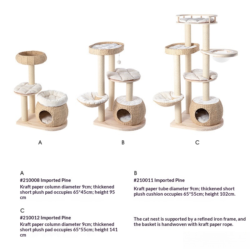 Solid Wood Cat Tree With Integrated Scratching Post And Cozy Nest