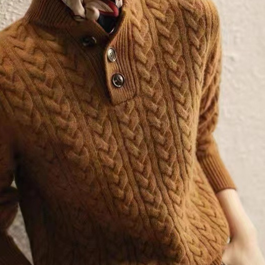 Minimalist Solid-color Cable-knit Sweater A Trendy Retro Turtleneck Base Top