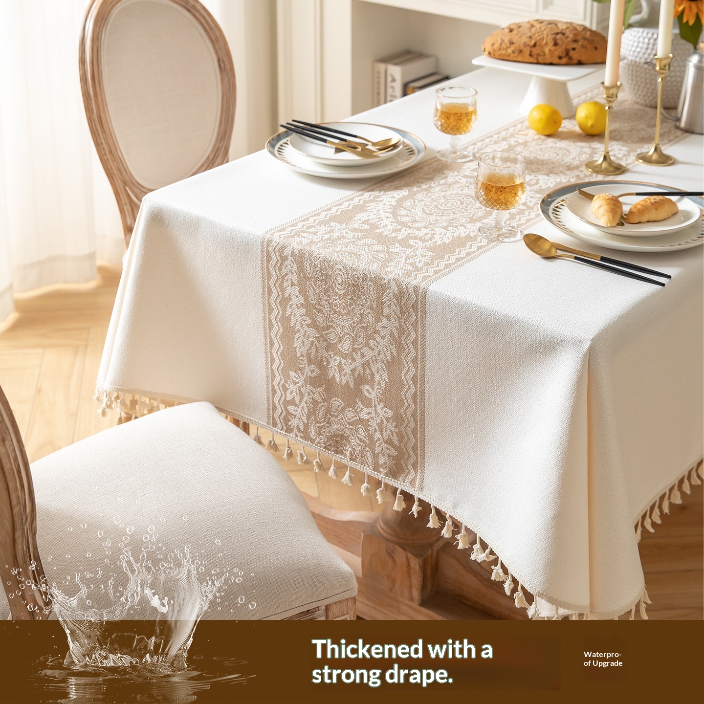 Water- And Oil-resistant Faux Cotton-linen Tablecloth