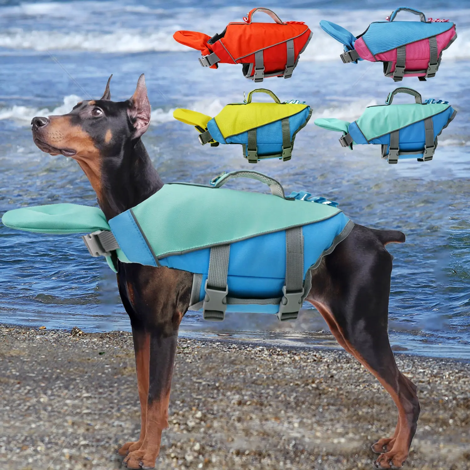 Dog Pet Swimsuit Reflective Patchwork Life Jacket