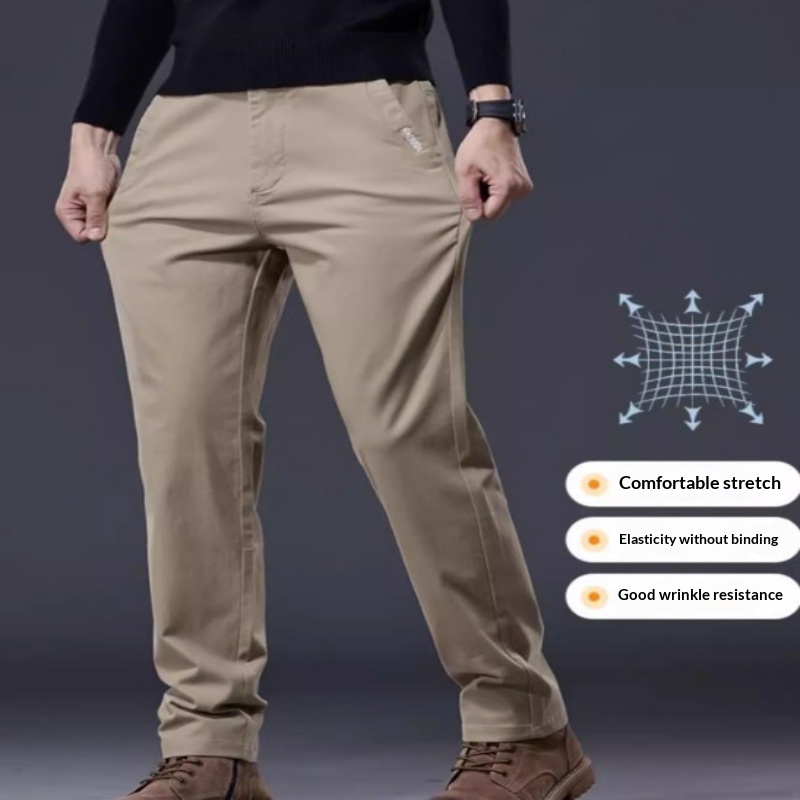 Relaxed-fit Pure Cotton Stretchy Straight-leg Mens Casual Pants