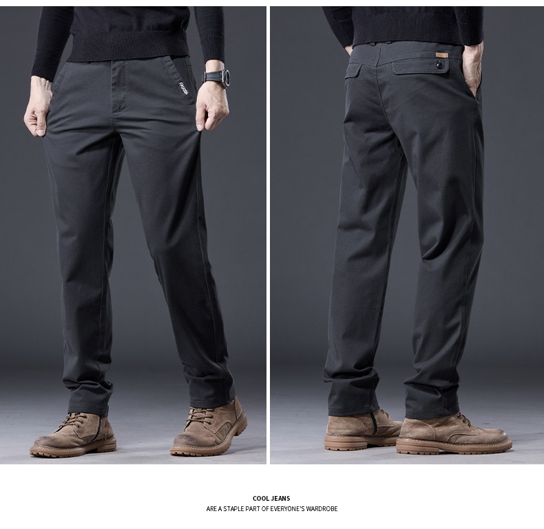 Relaxed-fit Pure Cotton Stretchy Straight-leg Mens Casual Pants