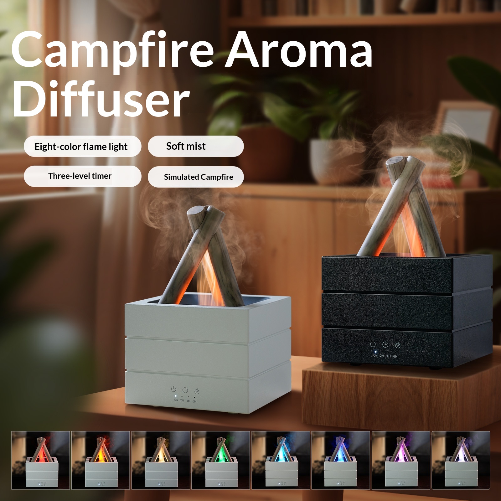 Campfire Aromatherapy Diffuser For Home Use Colorful Flame Effect Mist Atmosphere Light