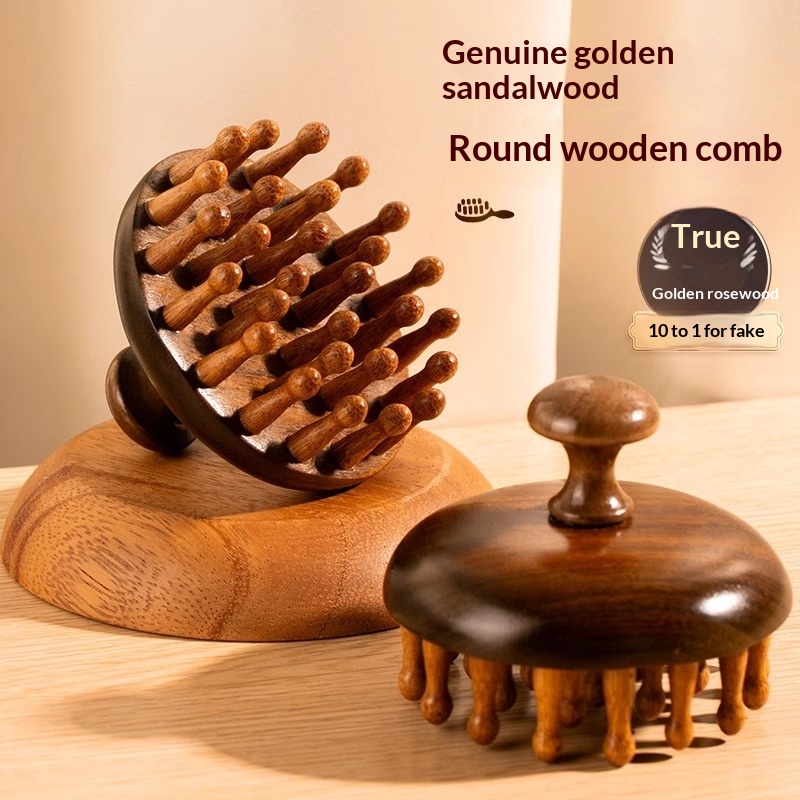 High-end Sandalwood Round Massage Comb For The Head And Scalp Meridians