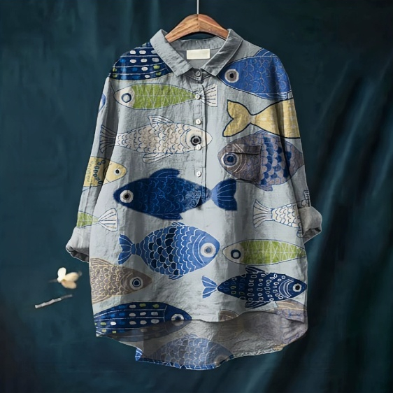 Chinese Style Bamboo Linen Printed Fashion Polo Collar Shirt