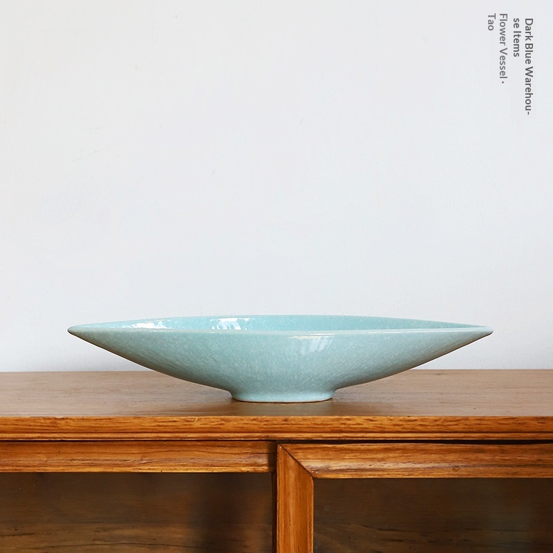 Japanese-imported Ceramic Boat-shaped Ikebana Tray In The Ohara Style For Creative Flower Arrangements
