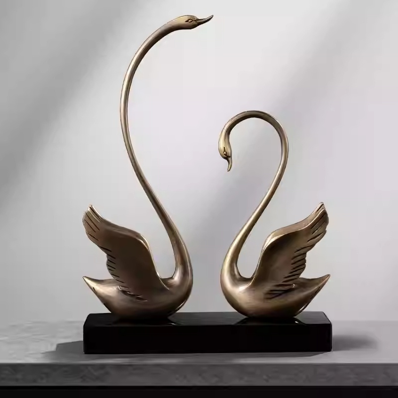 Brass Swan Decorative Ornament For Living Room TV Cabinet And Entryway
