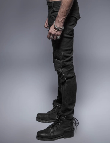 Mens Motorcycle Denim Jeans With Swinging Knee Design In Dune Steampunk Armor Style