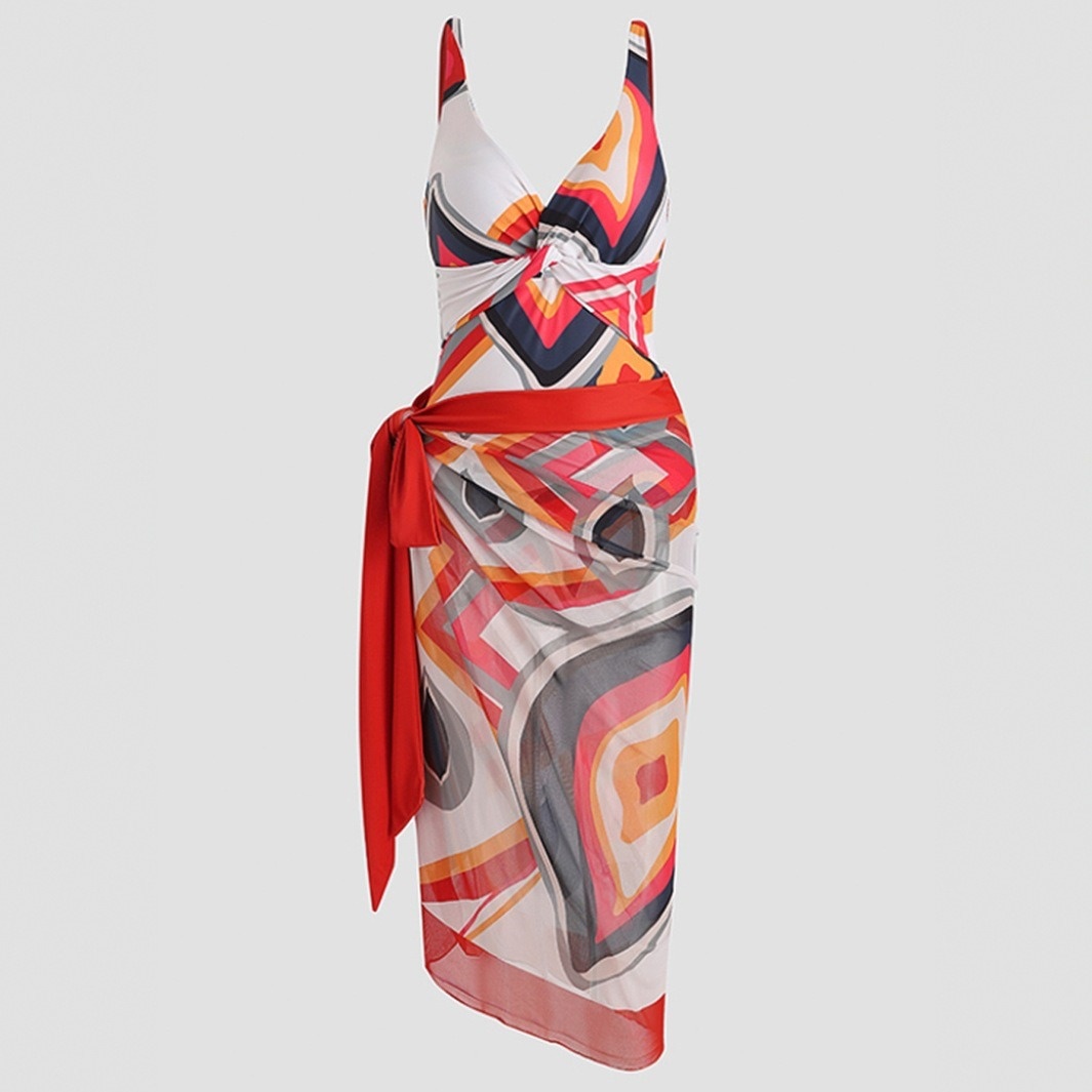 Womens Bikini With Beach Dress One-Piece Swimsuit Set