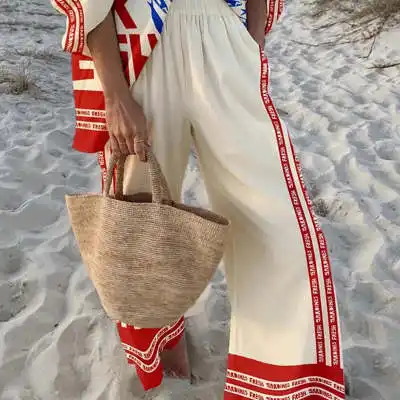 Womens Casual Pants With A Creative Fish-Printed Bottom Pattern