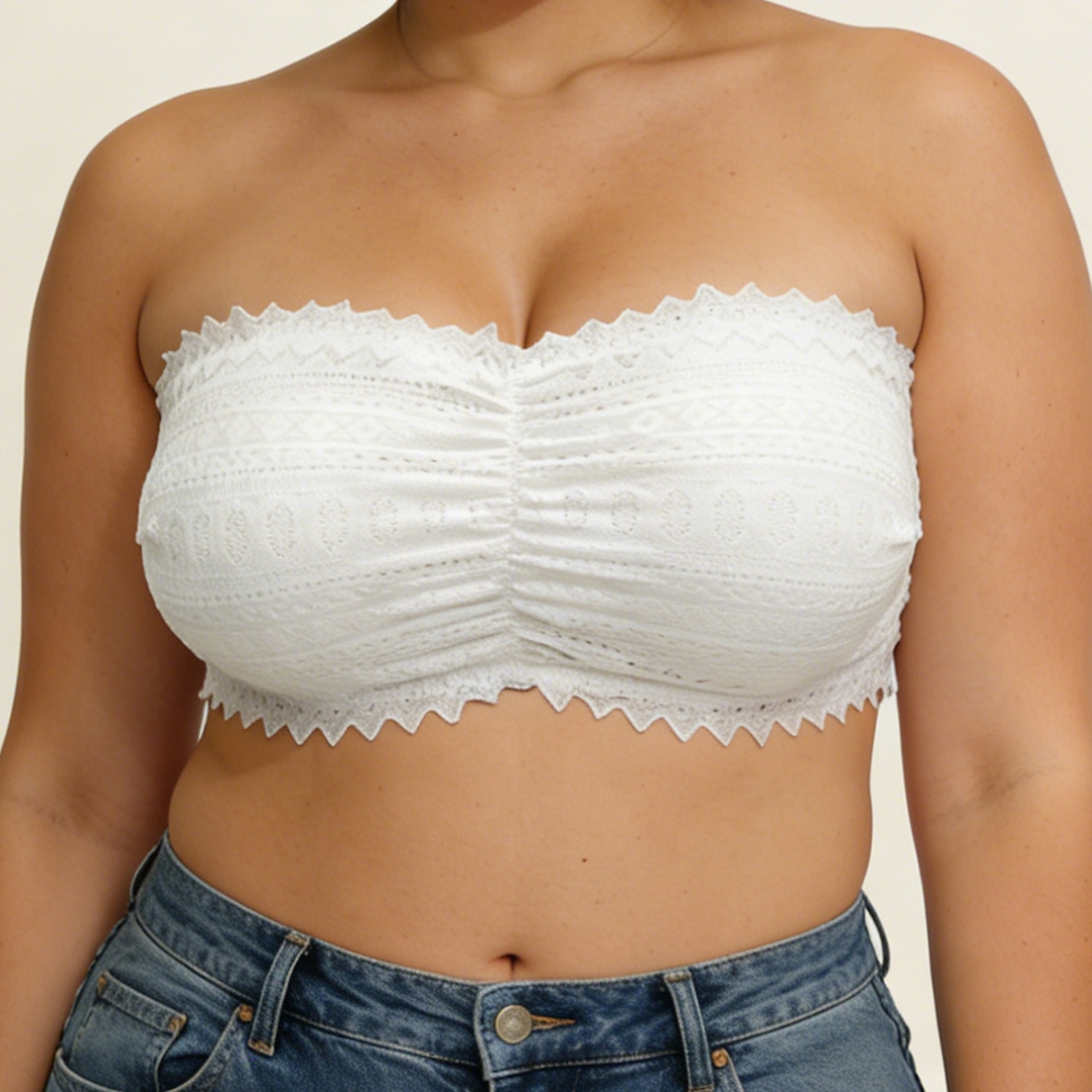 French Lace Strapless Gathered Underwear