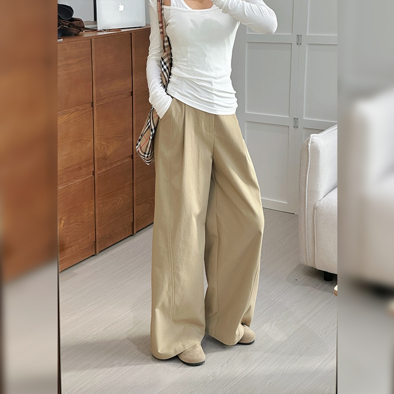 Womens Casual Loose-fitting High-waisted Wide-leg Pants