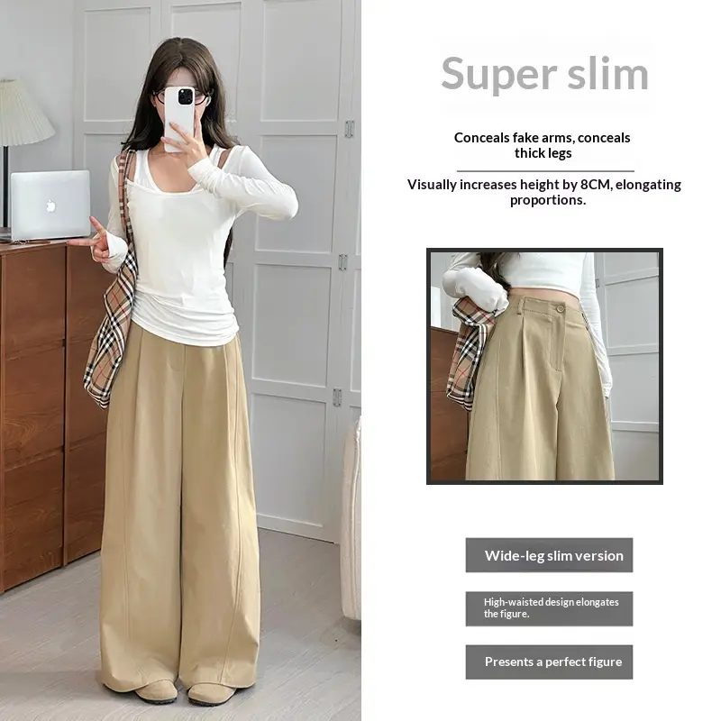 Womens Casual Loose-fitting High-waisted Wide-leg Pants