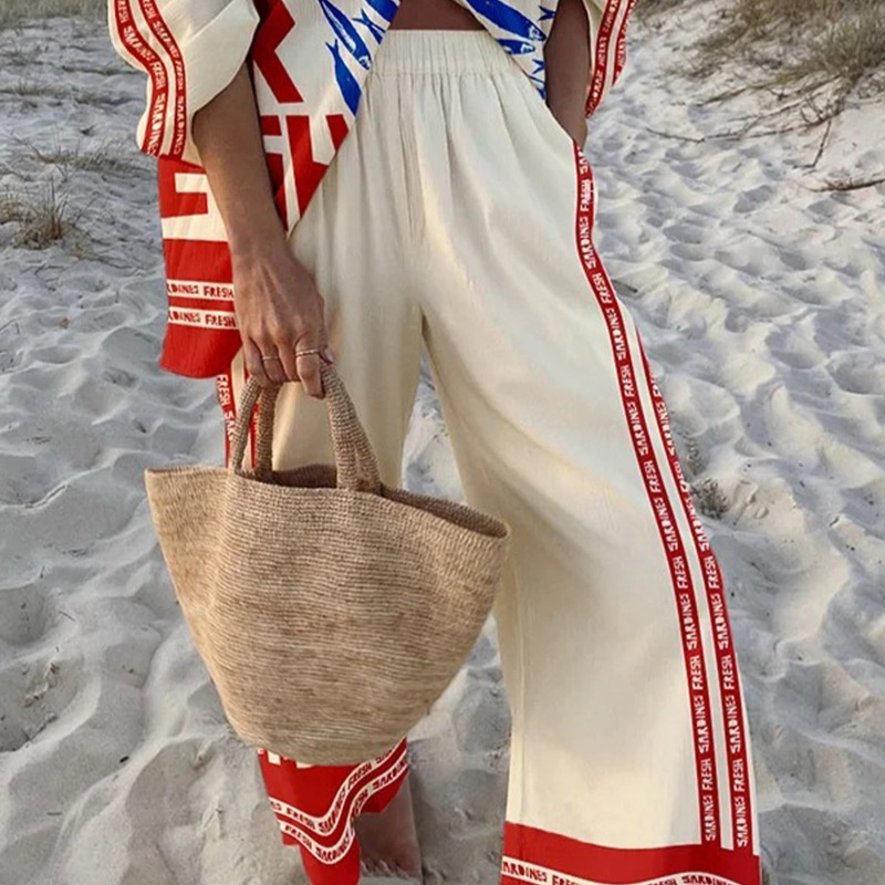 Womens Casual Pants With A Creative Fish-Printed Bottom Pattern