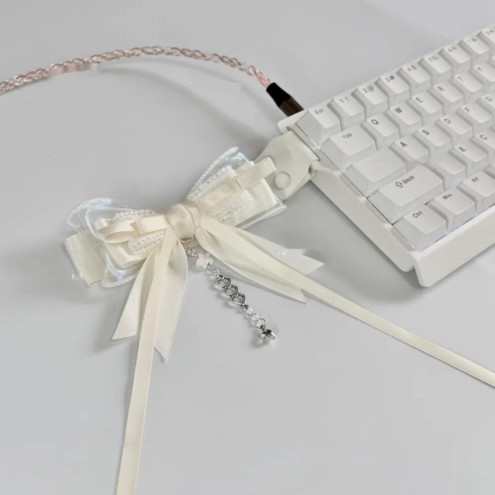 Off-white Textured Bow Keyboard Ribbon