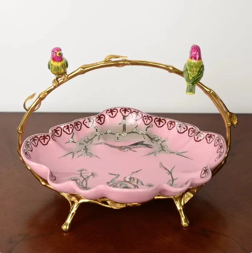Hand-painted Ceramic Fruit Bowl With Copper Accents A Creative Decorative Piece And Perfect Housewarming Gift