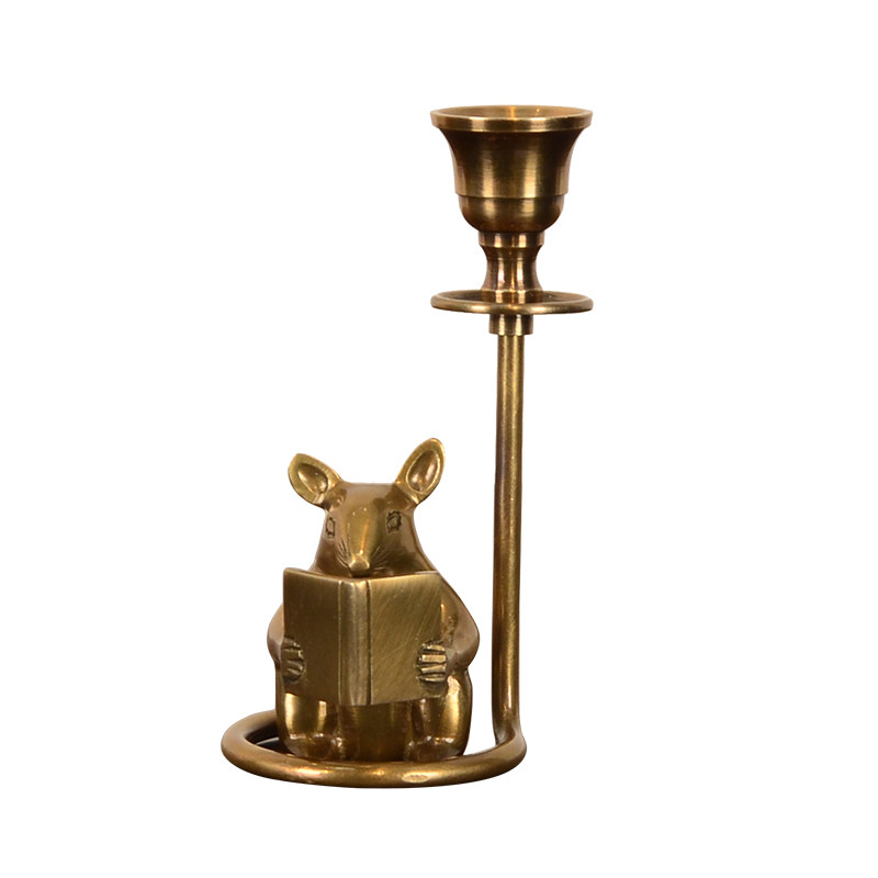 Brass Little Mouse Candle Holder Ornament Light Luxury Retro-Style Home Candle Holder For Decorative Use 3