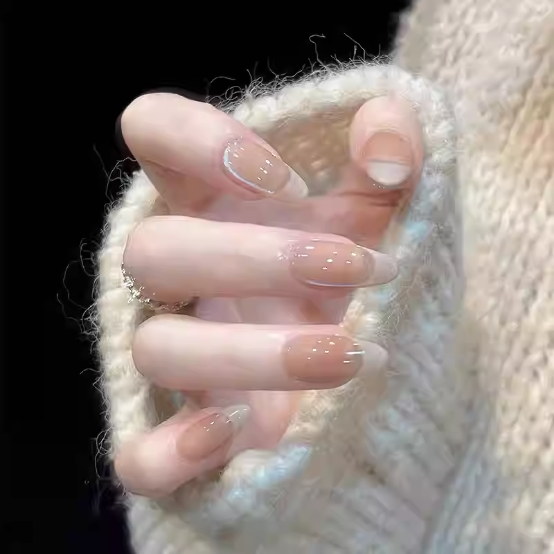 Icy Translucent Side-lit Cat-eye Handmade Almond Nail Art