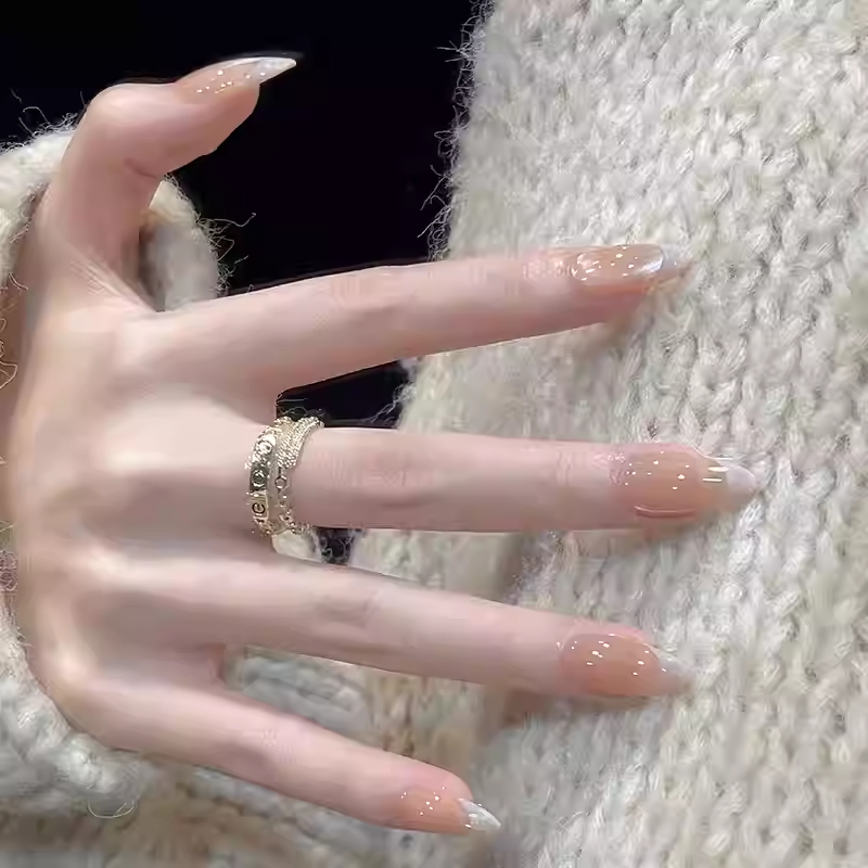 Icy Translucent Side-lit Cat-eye Handmade Almond Nail Art