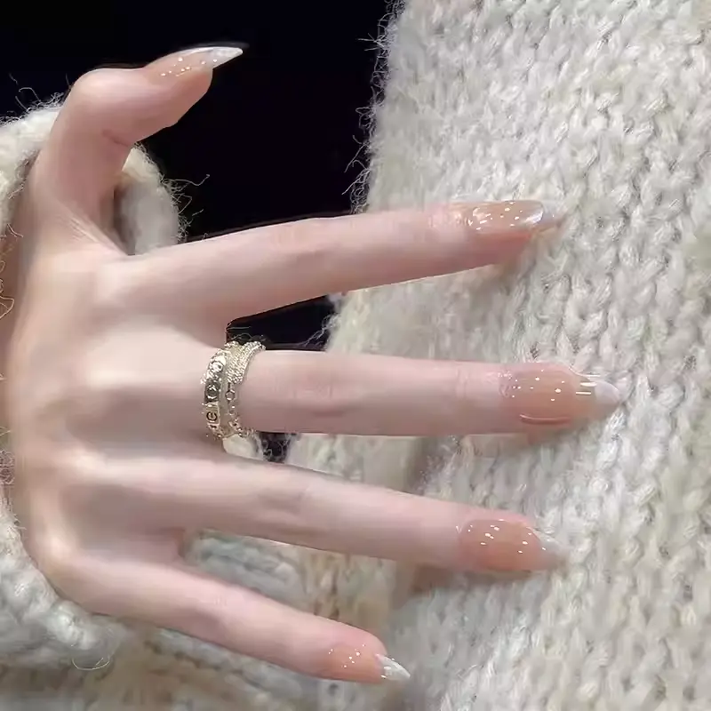 Icy Translucent Side-lit Cat-eye Handmade Almond Nail Art