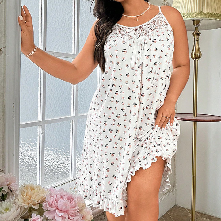Plus-size Slip Nightgown For Women Floral Print Dress