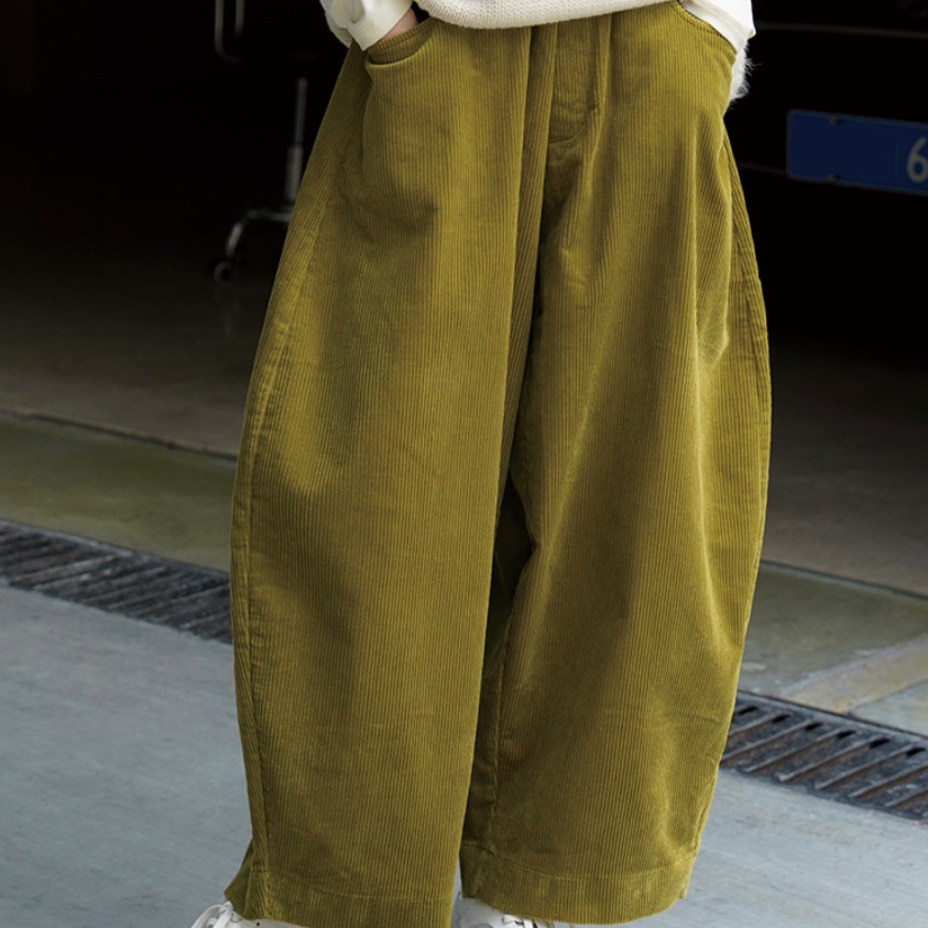 Corduroy Casual Pants With A Relaxed Slimming Fit And Elastic Waist For Women