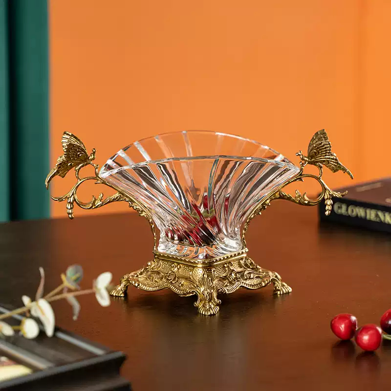 High-end European-style Crystal Glass And Copper Decorative Dry Fruit Tray