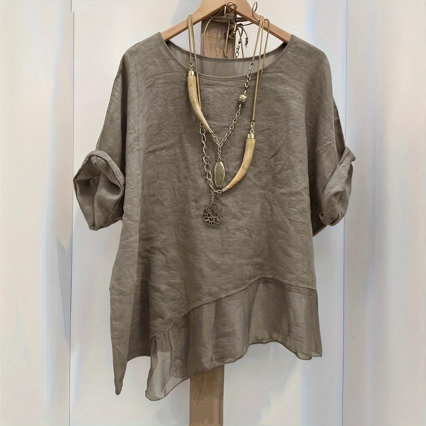 Cozy Artistic Linen-blend Patchwork Top