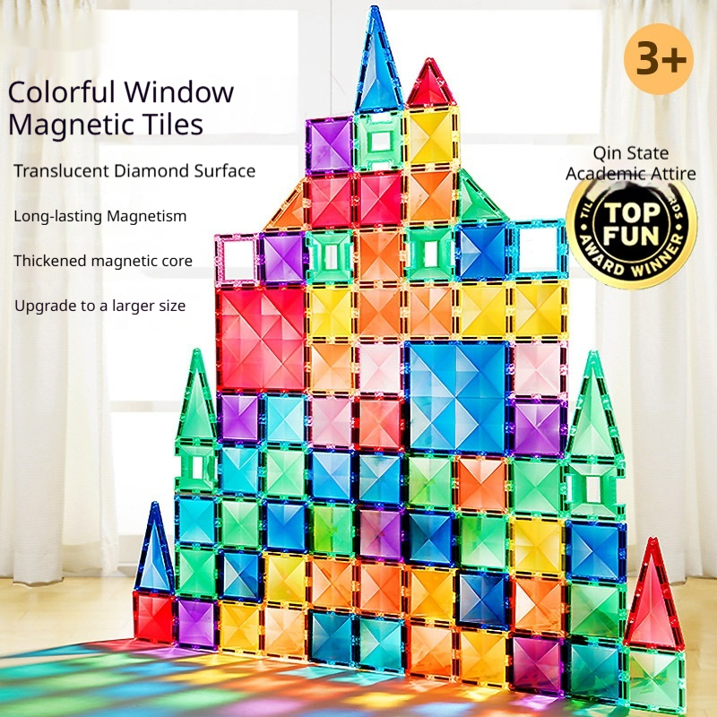 Children's Drill-in Window Magnetic Tiles Pure Magnetic Pipe Track Assembly Building Blocks