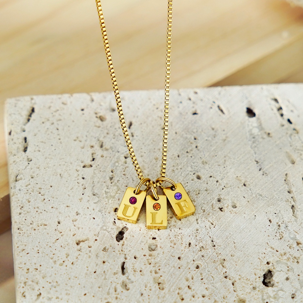 Letter Pendant DIY Birthstone Square Necklace