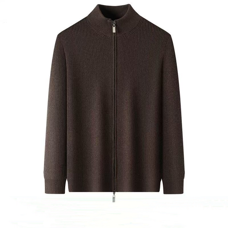 Mens Cardigan Sweater With Stand Collar And Zipper Jacket