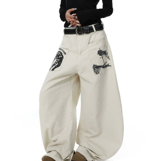 Mens And Womens Casual Pants With A Stylish Reverse-pocket Print And A Curved Blade Design